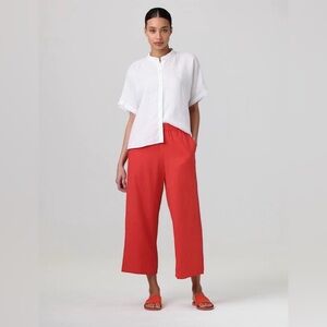 Eileen Fisher Garment-Dyed Organic Linen Wide-Leg Pant Coral Size Small